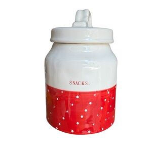 Charming NWT Rae Dunn Red and White Ceramic Snack Jar